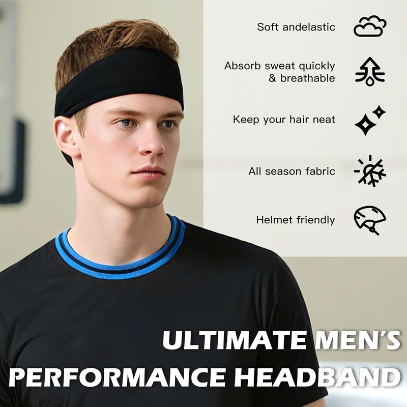 DeallDirect Sport Headbands for Men 6 Pack, Summer-Exclusive Lightweight Elastic Soft Fabric Non-Slip Men Hair Bands Hair Warp Running Cycling Sports Tennis Basketball Daily Workout - Image 2